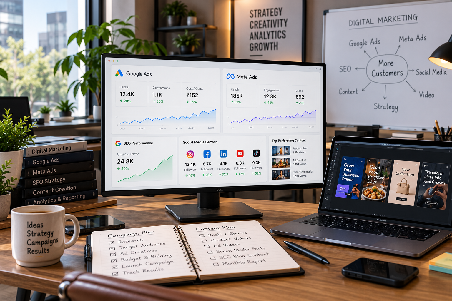 Digital marketing dashboard with Google Ads and Meta Ads analytics